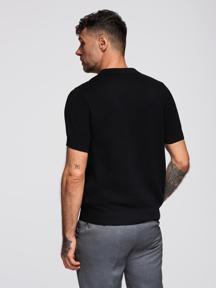 Men's cotton structured knit polo shirt - black V5 OM-POSS-0117