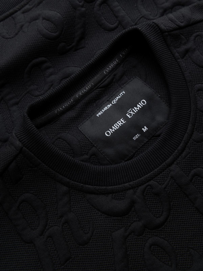 Men's RELAXED FIT sweatshirt with embossed letters - black V1 OM-SSNZ-0164