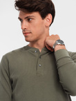 Zapinany pod szyją męski longsleeve z dzianiny waflowej – oliwkowy V1 OM-LSCL-0120