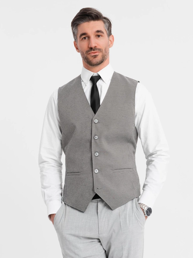 Men's jacquard casual vest without lapels - gray V2 OM-BLZV-0111