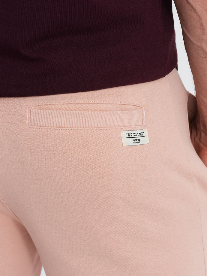 Men's knit shorts with drawstring and pockets - powder pink V11 OM-SRBS-0139
