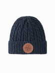 Men's beanie cap with round embossed patch - navy blue V2 OM-ACWH-0121