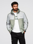 Men's contrast hooded windbreaker jacket - olive-gray V3 OM-JANP-0228