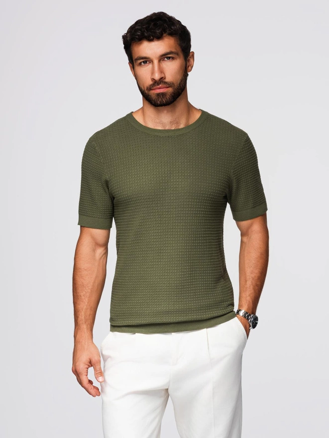 Structured knitted shirt for men - olive V1 OM-TSCT-0253