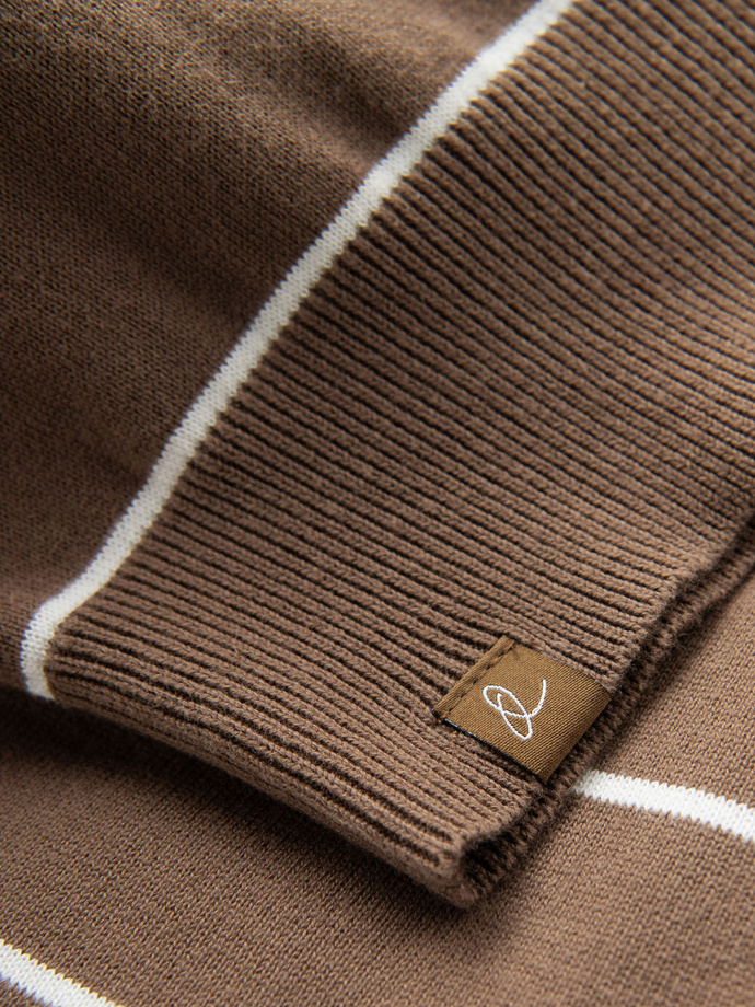 Men's casual sweater with horizontal stripes - brown V3 OM-SWSW-0143