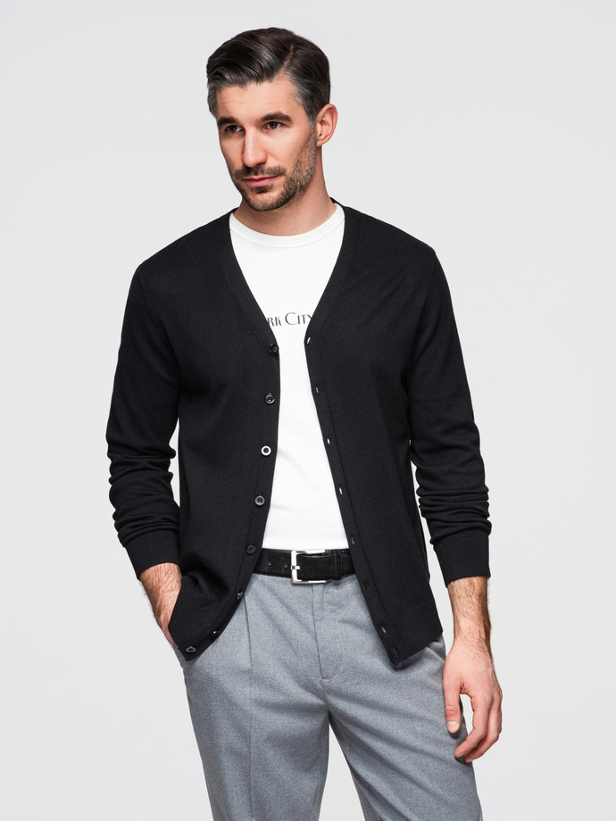 Monochrome knitted men's viscose cardigan - black V2 OM-SWCD-0126 