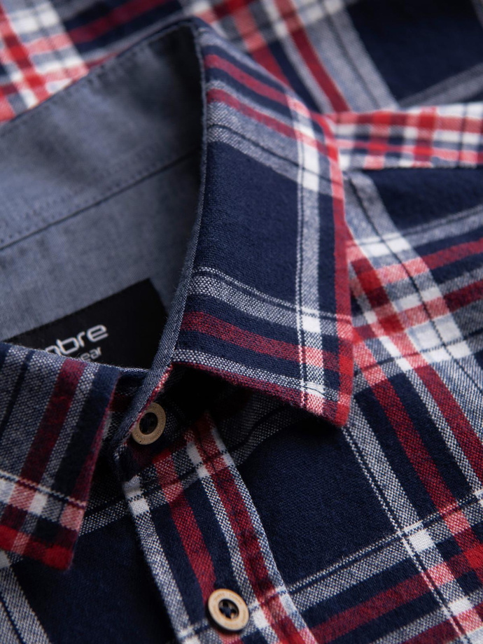 Męska koszula flanelowa z zapinanymi kieszeniami - czerwono-granatowa OM-SHCS-0137