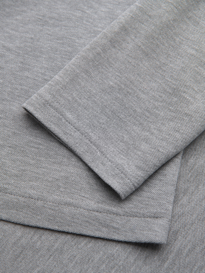 Męski longsleeve z kołnierzykiem polo BASIC – szary melanż V4 OM-POBL-0114