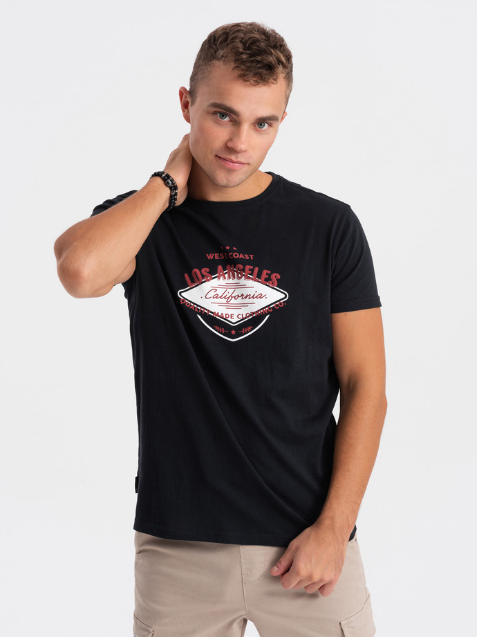 T-shirt męski bawełniany z nadrukiem - czarny V3 S1733