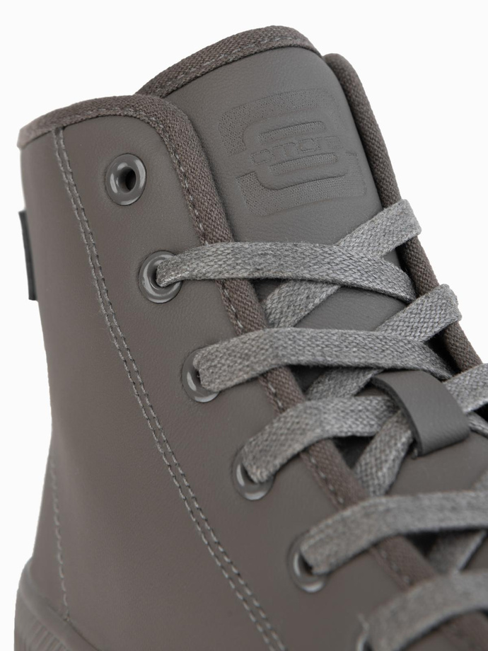 Men's high top sneakers with zipper for easy donning - dark beige V3 OM-FOTH-0184