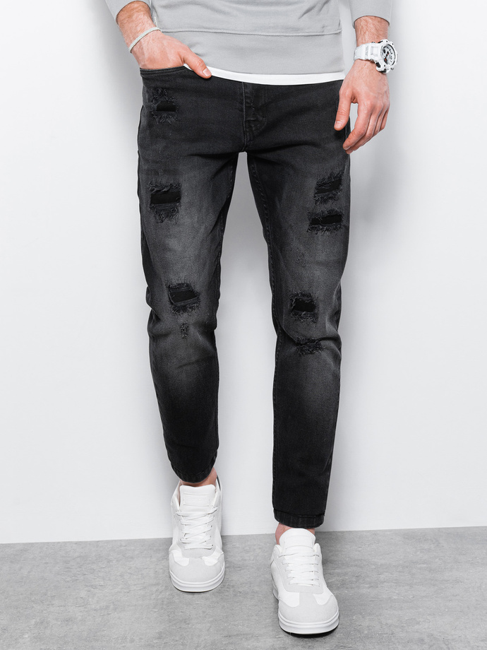 Spodnie męskie jeansowe z dziurami SLIM FIT - czarne P1025