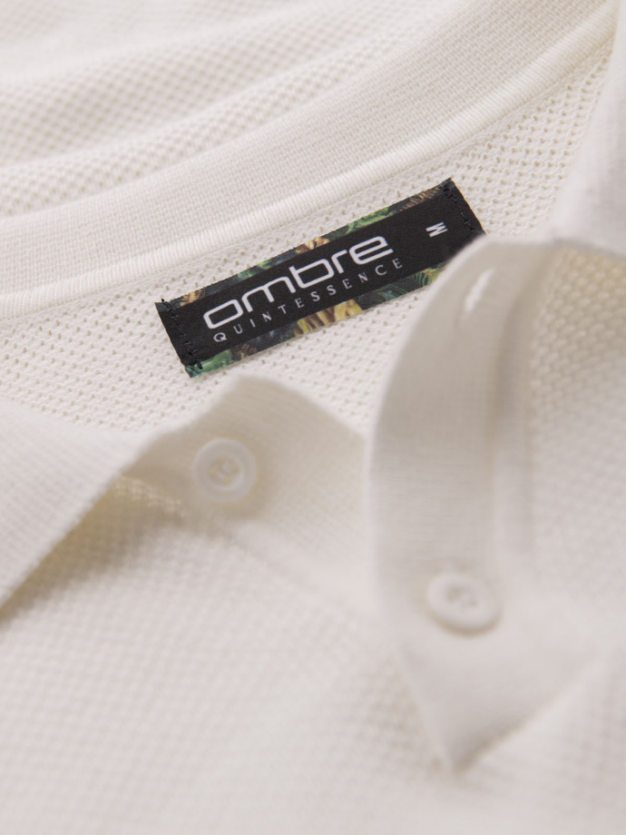 Men's cotton structured knit polo shirt - broken white V4 OM-POSS-0117