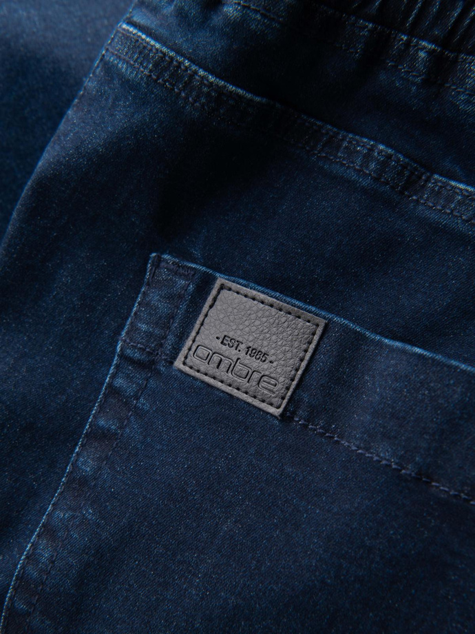 Męskie jeansowe joggery z lampasami – ciemnoniebieskie V4 OM-PADJ-0156