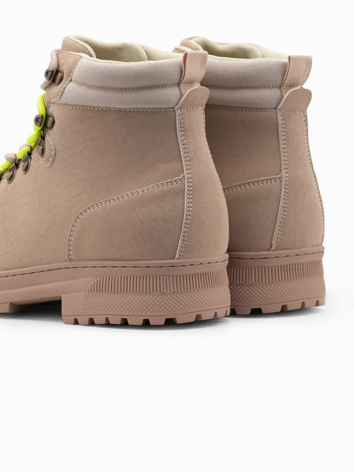 Zimowe buty męskie trekkingowe z kontrastowymi sznurówkami - piaskowe V1 OM-FOBO-0132