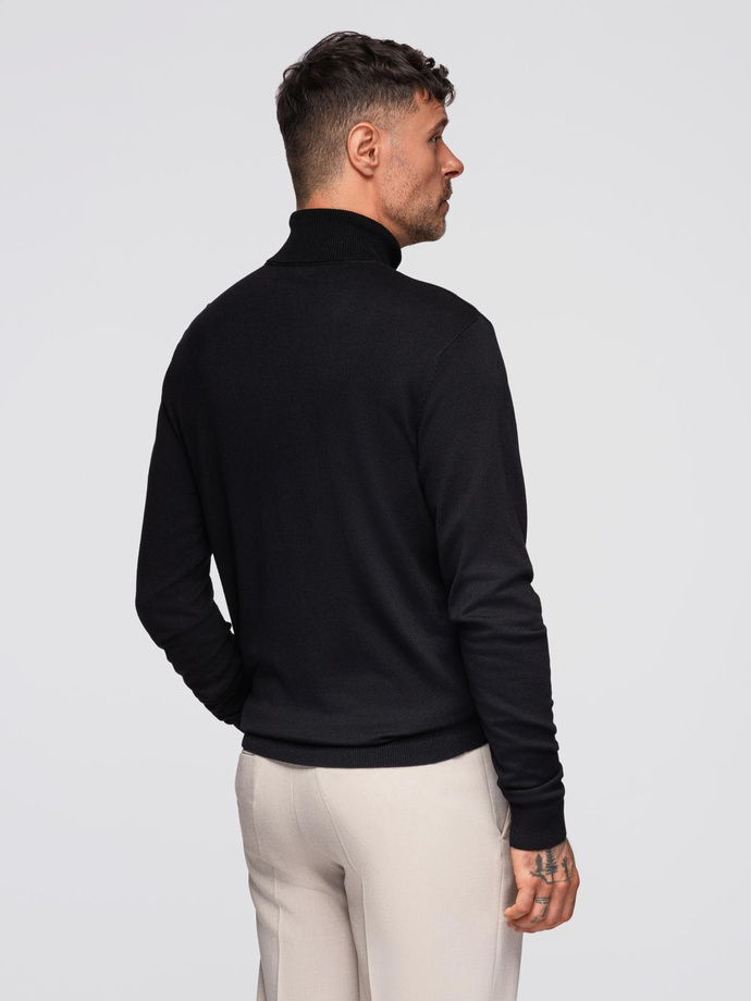 Men's knitted fitted turtleneck with viscose - black V1 OM-SWTN-0101