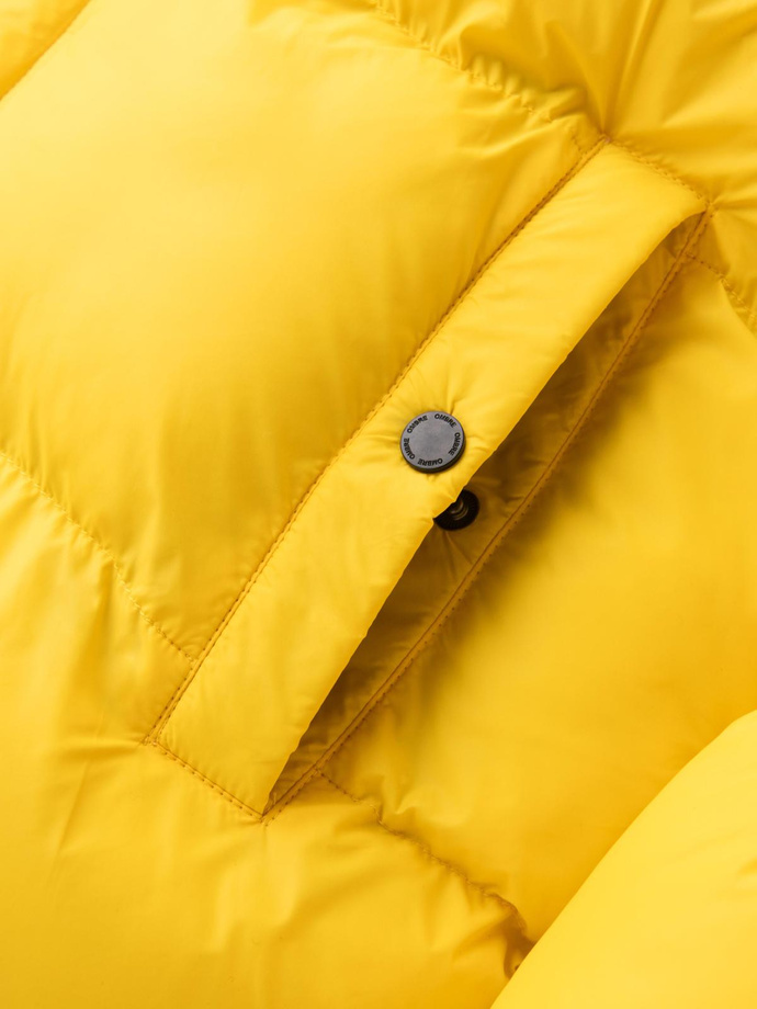 Kurtka męska typu puffer z podszewką w kratę – żółta V3 OM-JAHP-0205
