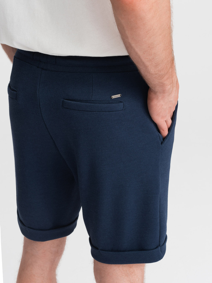 Men's knit shorts with elastic waistband - navy blue V1 OM-SRCS-0107