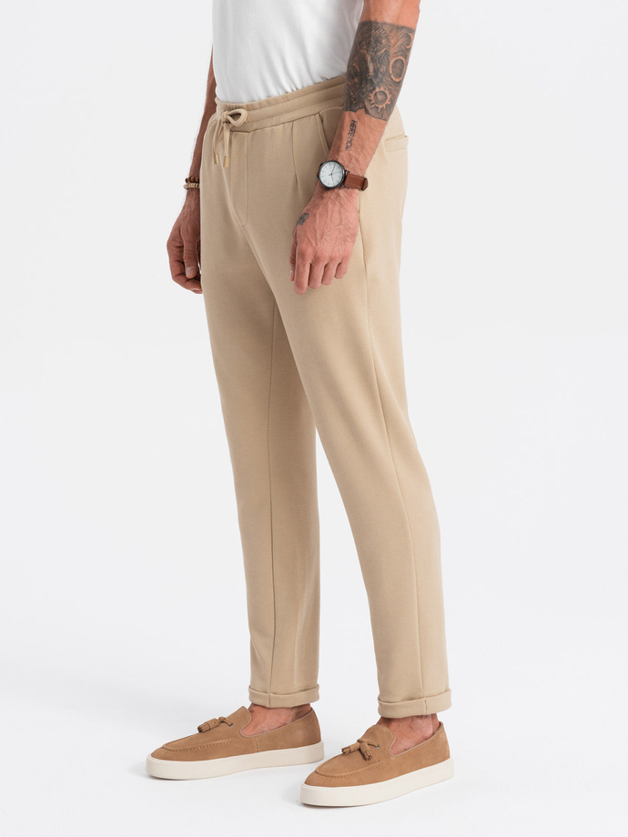 Men's knit pants with elastic waistband - sand V3 OM-PACP-0121