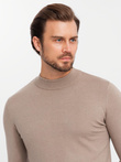 Męski dzianinowy półgolf z wiskozą – ciemnobeżowy melanż V3 OM-SWTN-0125