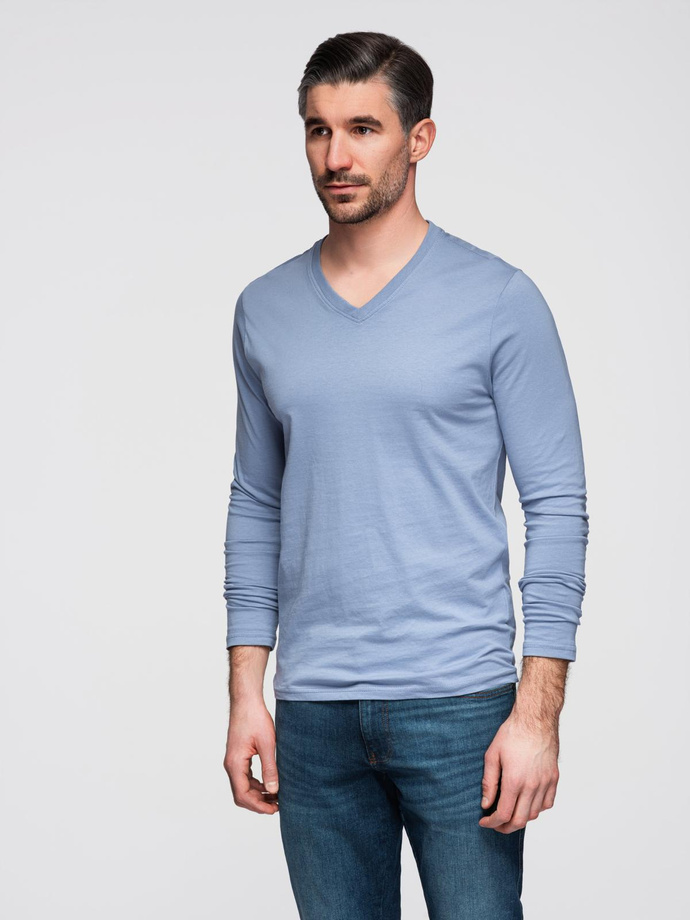 Men's unprinted longsleeve with a crew neckline - blue denim V9 OM-LSBL-0108