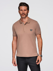 Men's polo shirt with zipper neckline - light brown V3 OM-POSS-0148