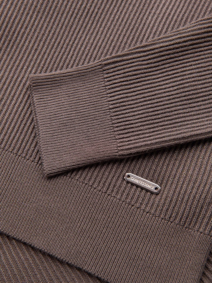 Prążkowany sweter męski z guzikami przy dekolcie - popielaty V4 OM-SWSW-0182