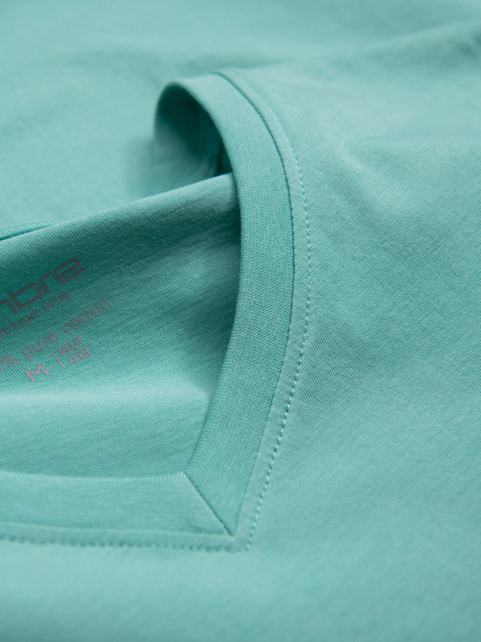 Men's BASIC classic cotton T-shirt with a v-neck - turquoise V15 OM-TSBS-0145