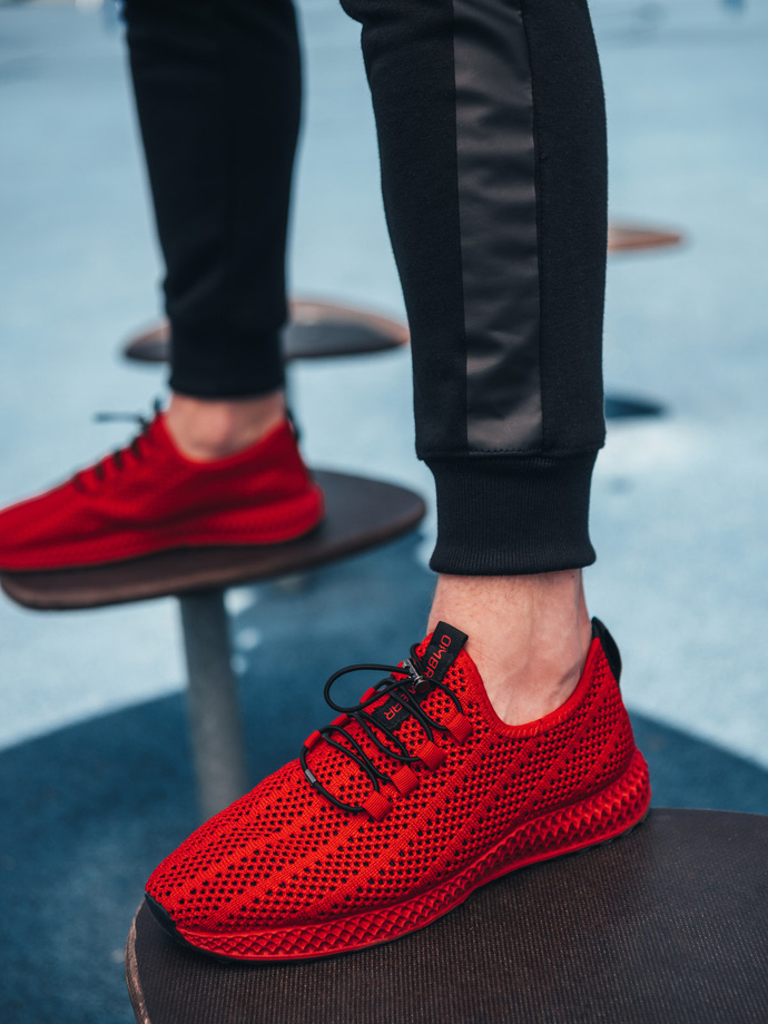 Men's mesh slip-on sneakers shoes - red V2 OM-FOKS-0117