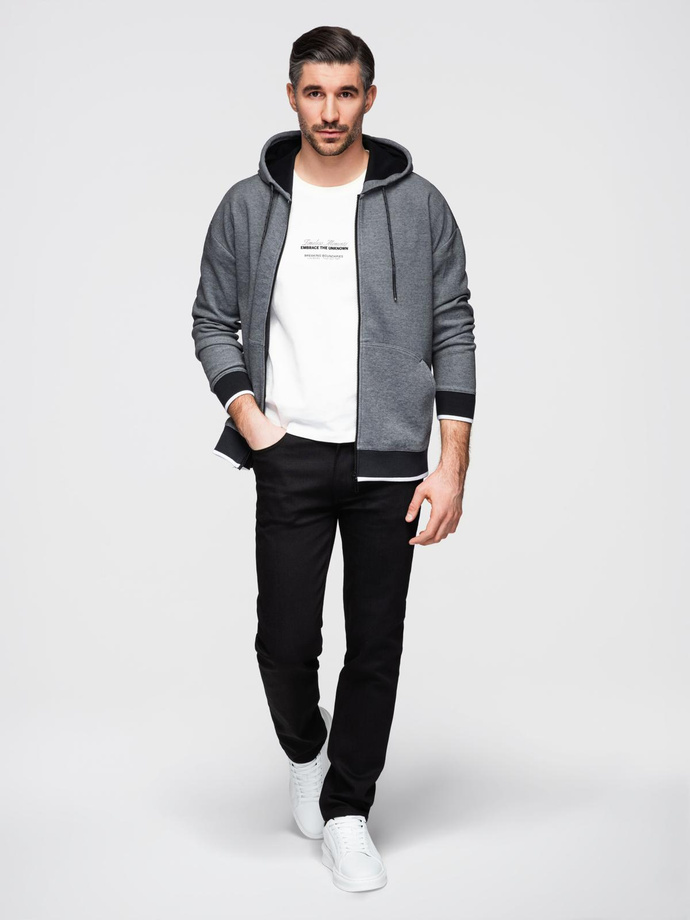 Men's softly structured hooded sweatshirt - black V1 OM-SSZP-0191