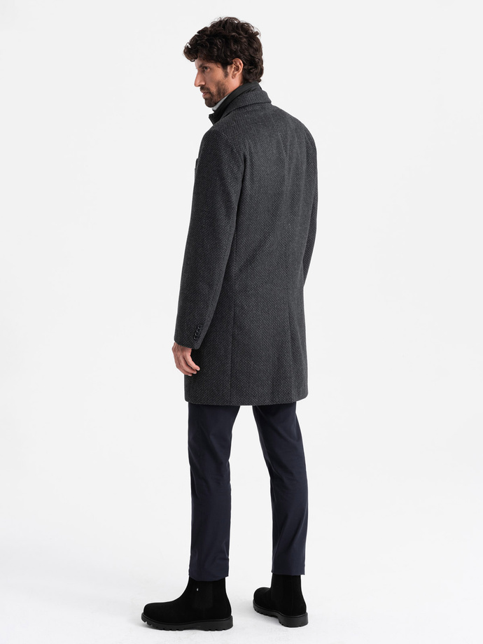 Unbuttoned men's wool blend coat - graphite V2 OM-COWC-0121