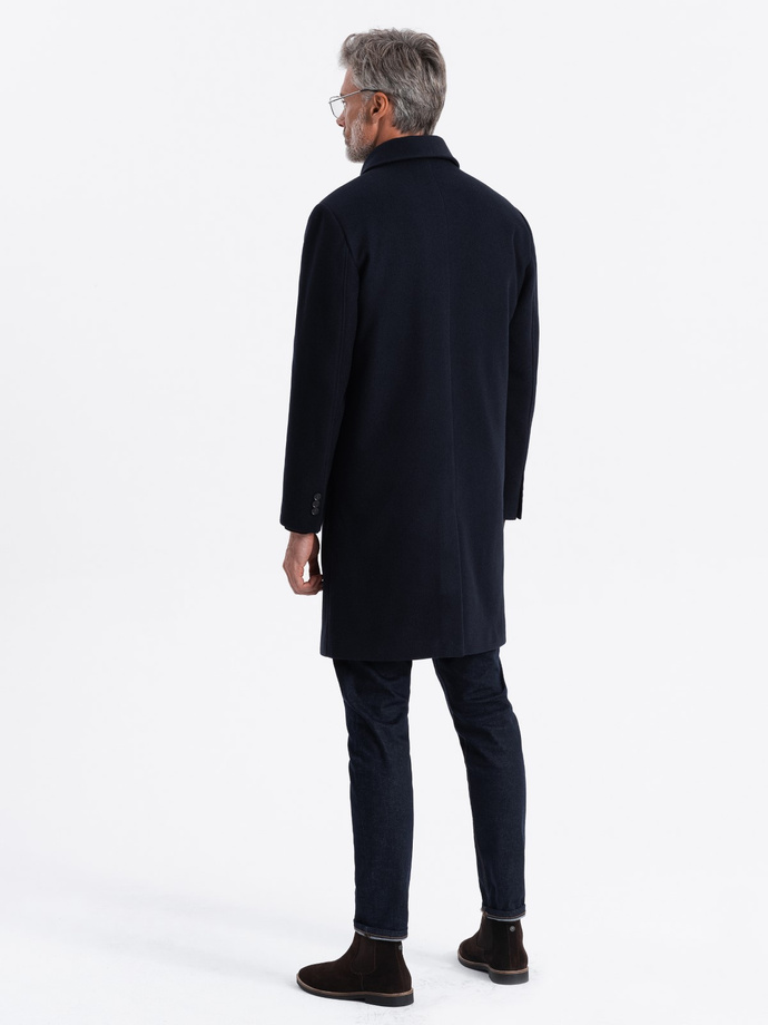 Men's long single-breasted coat with collar and undercoat - navy blue V3 OM-COWC-0106