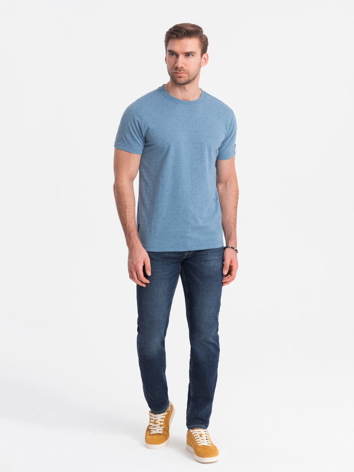 Men's full-print t-shirt with colorful letters - blue denim V4 OM-TSFP-0185