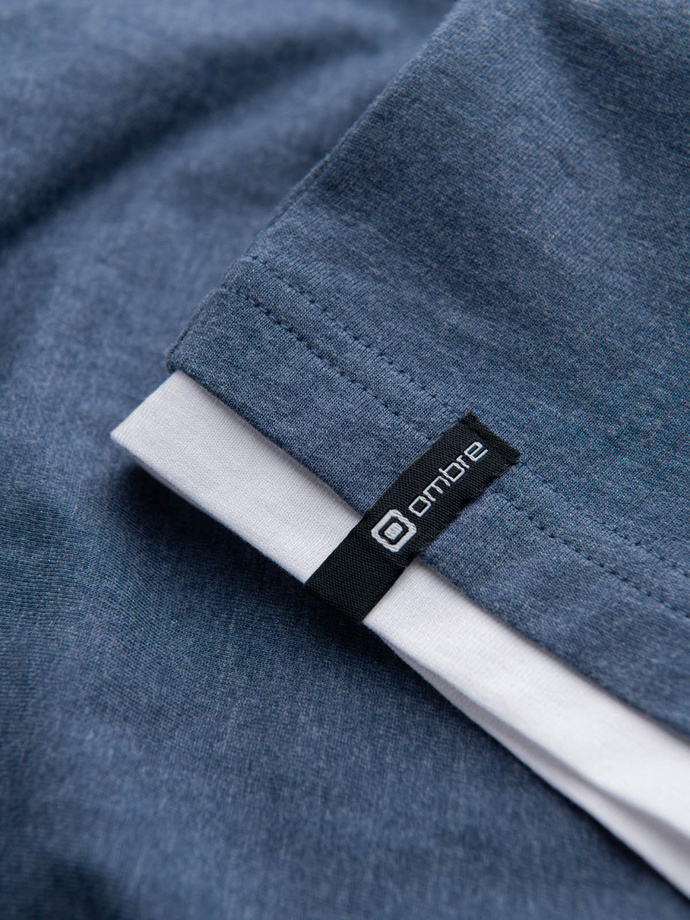 Casualowy męski t-shirt bawełniany z kapturem – ciemnoniebieski melanż V12 OM-TSCT-22SS-001