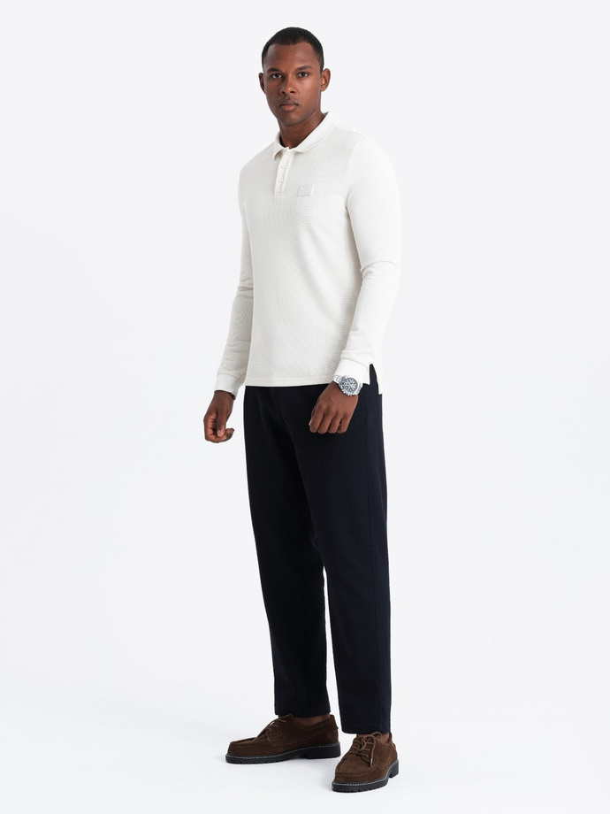 Structured men's polo longsleeve with patch - white V2 OM-POLS-0131