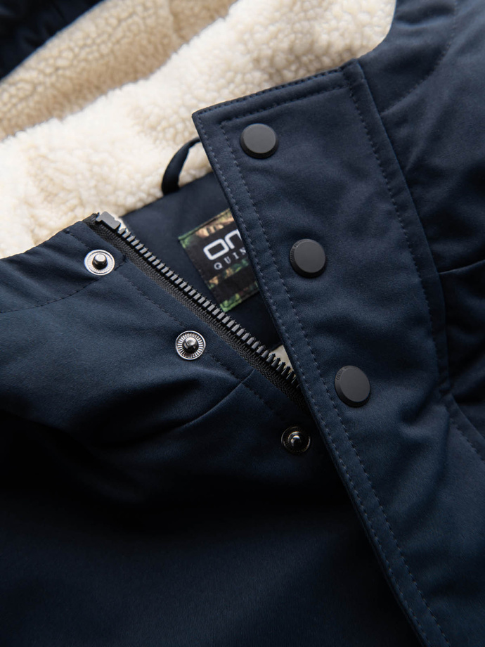 Men's long parka sherpa jacket – navy blue V2 OM-JALJ-0181