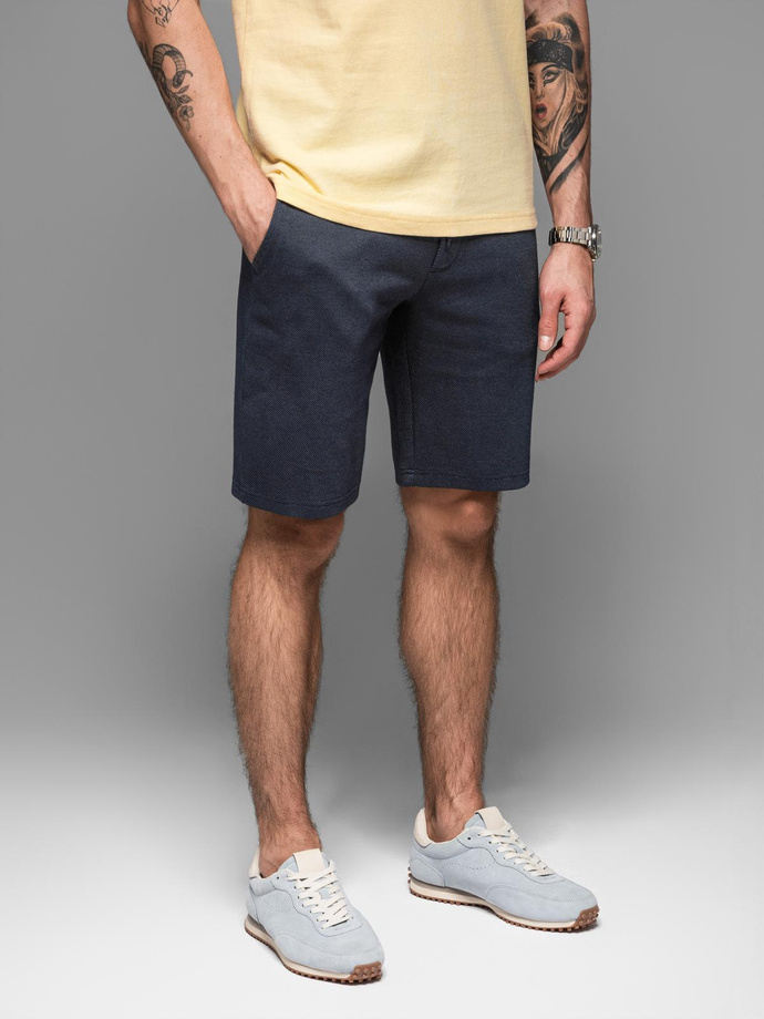 Casualowe męskie szorty SLIM FIT z dzianiny żakardowej – granatowe V1 OM-SRCS-0168