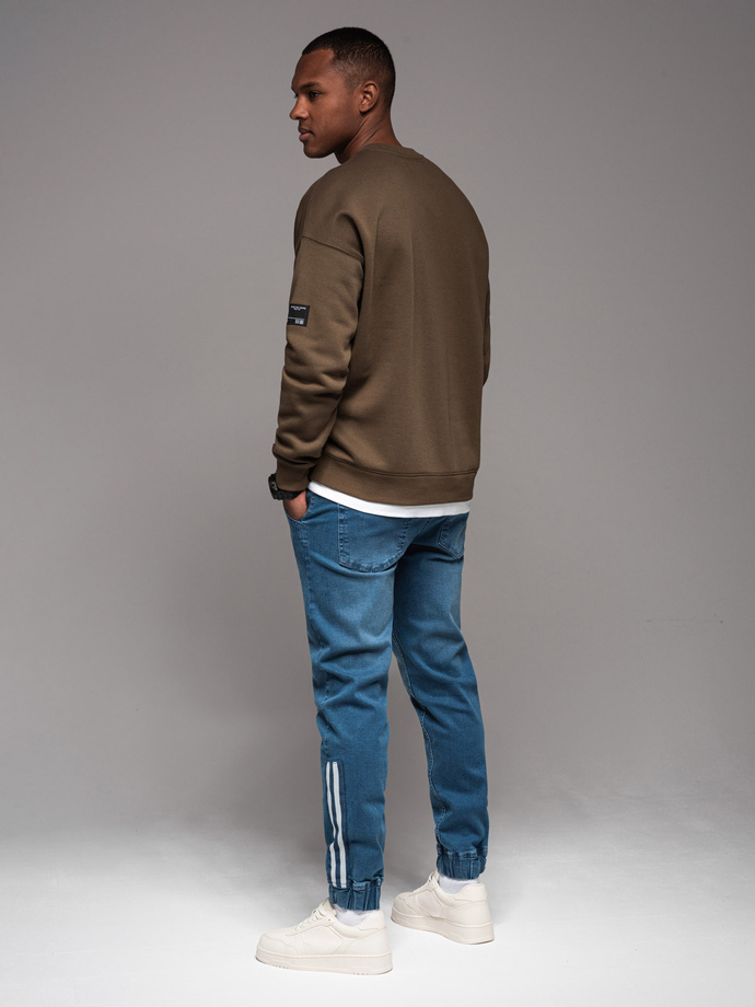 Jeansowe męskie joggery z lampasami – niebieskie V3 OM-PADJ-0156