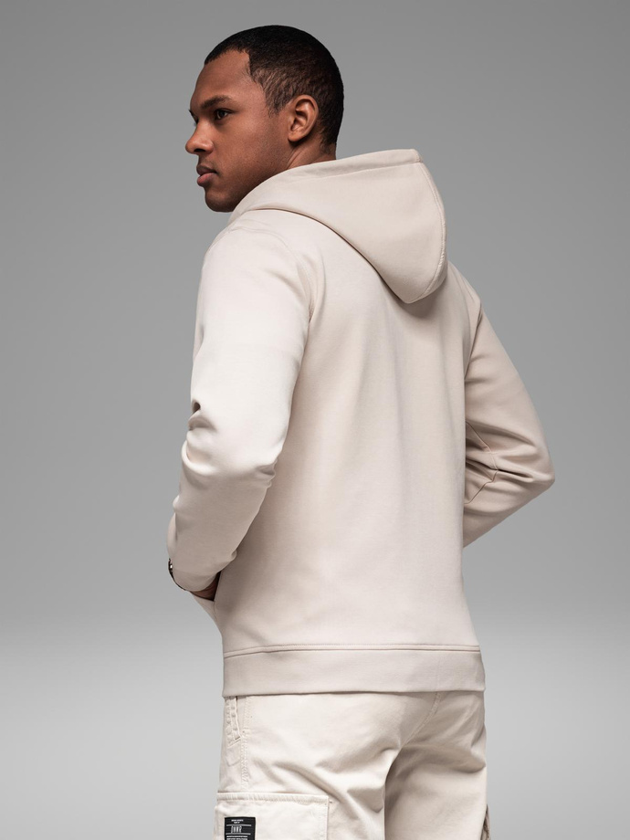 Dresowa rozpinana bluza hoodie w stylu streetwearowym – piaskowa V6 OM-SSZP-0213