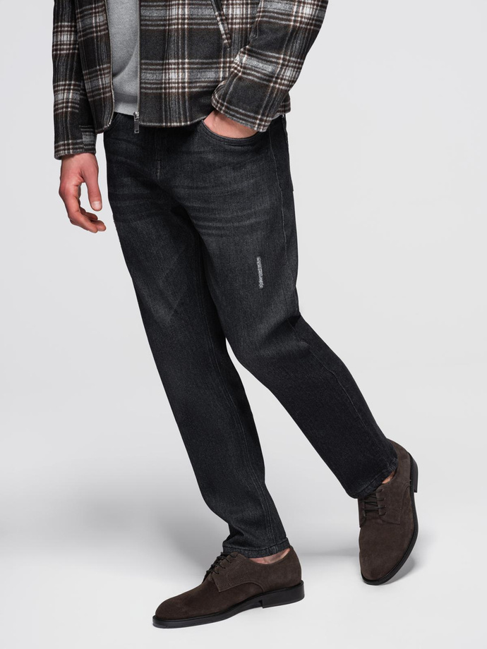 Men's denim pants with REGULAR FIT rubbing - black V2 OM-PADP-0241