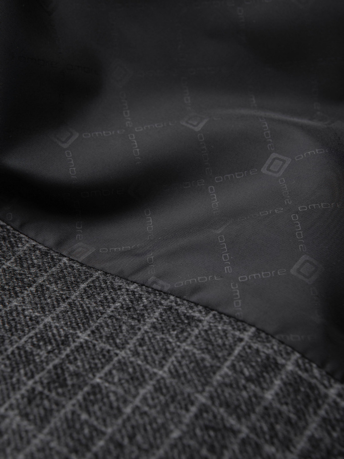 Męska marynarka w kratę z dodatkiem wełny - grafitowa V2 OM-BLZB-0117