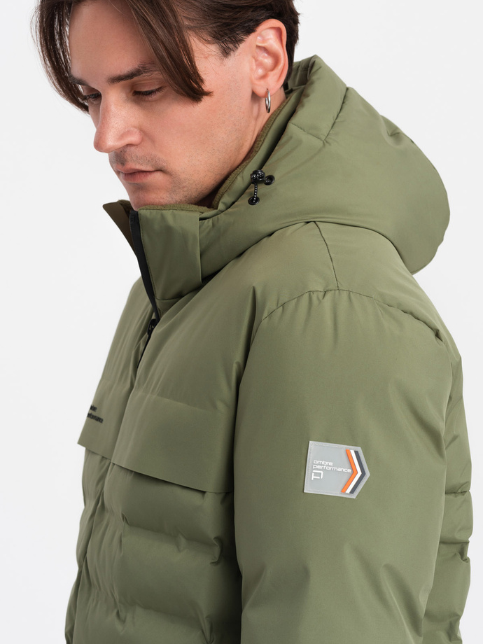 Men's winter jacket with detachable hood - olive V1 OM-JAHP-0150