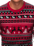 Men's red Christmas jumper with Norwegian patterns - red V1 EM-SWOS-0101