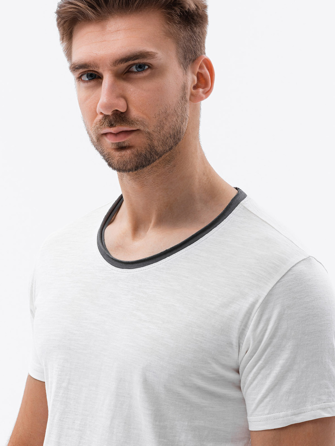 Męski t-shirt z surowym wykończeniem – ecru V6 OM-TSCT-22SS-004