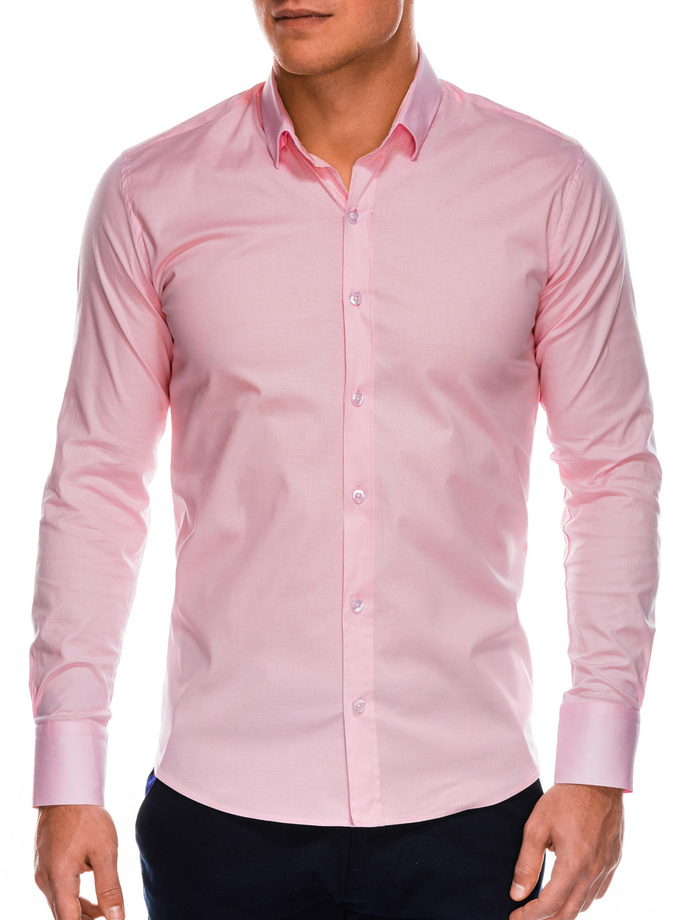 Men's slim shirt with long sleeves - pink K504