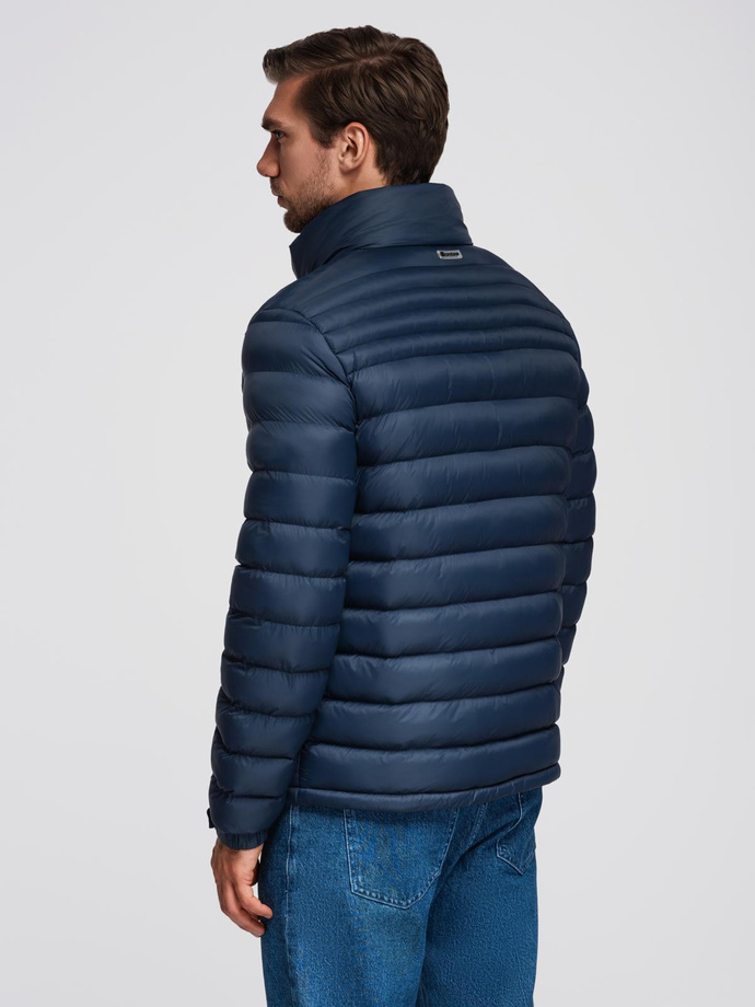 Men's quilted jacket with two fasteners - navy blue V1 OM-JALP-0231