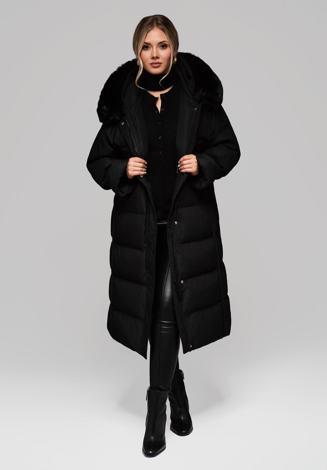 Women's long jacket with fur OW-JALJ-0107 v2 - black