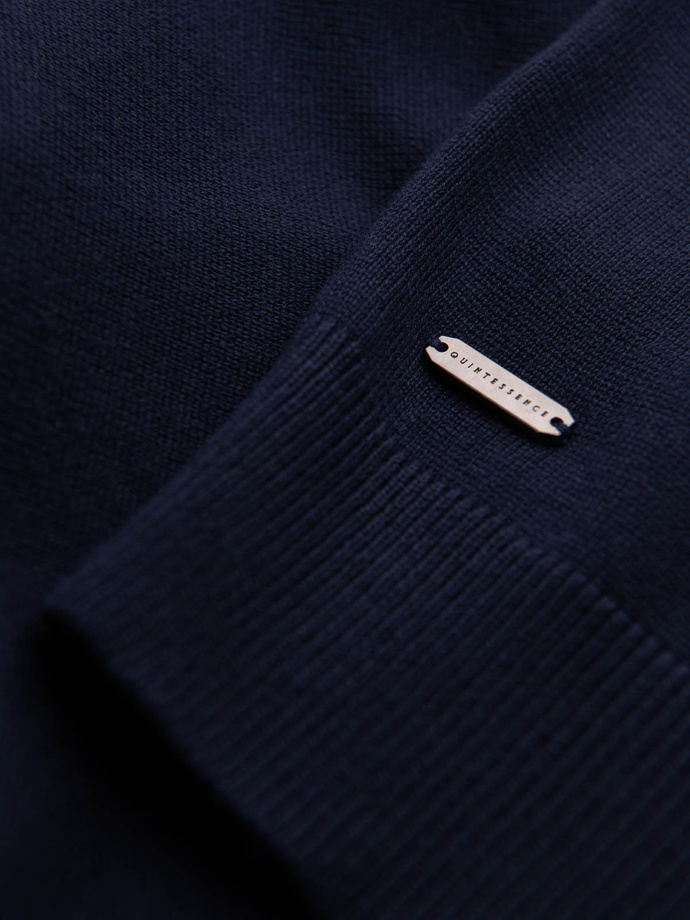 Men's soft knit polo shirt with contrasting stripes - navy blue V2 OM-POSS-0118