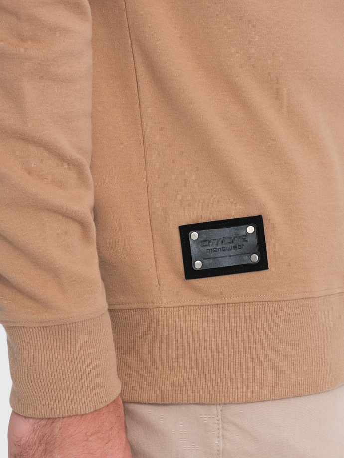 Men's sweatshirt with white polo collar - light brown V8 OM-SSNZ-0132