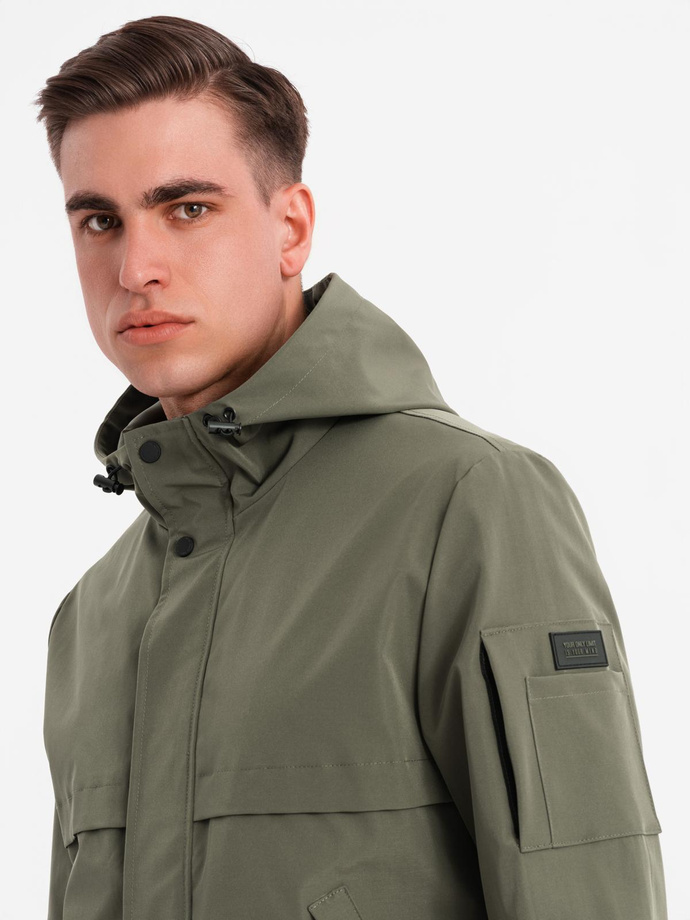 Men's functional transitional jacket with hood - olive V2 OM-JANP-0225