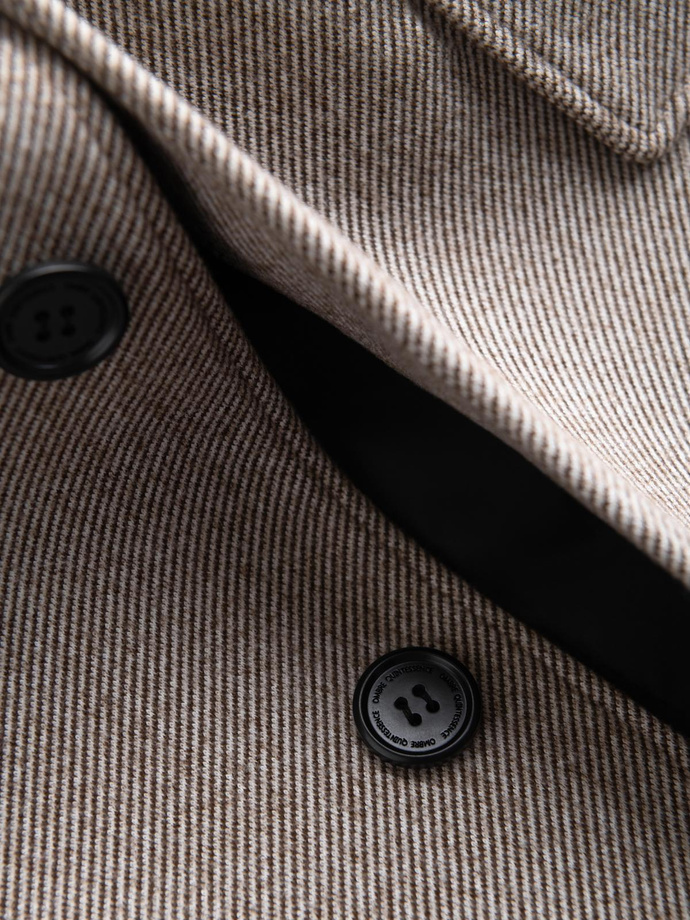 Jednorzędowy wzorzysty męski płaszcz z kieszeniami – popielaty V1 OM-COWC-0108